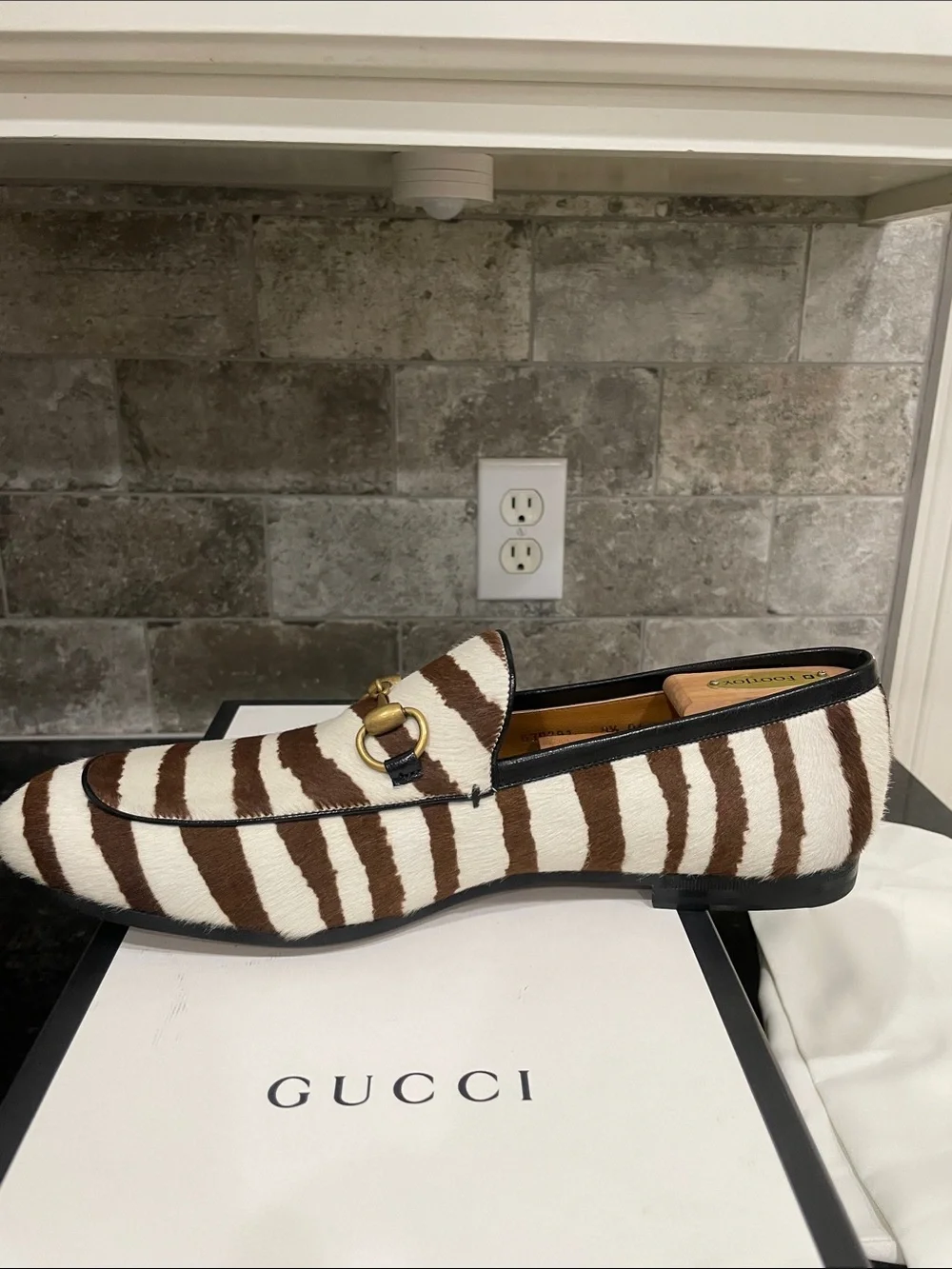 Gucci Jordaan Zebra Print Haircalf Leather Horsebit Loafers
